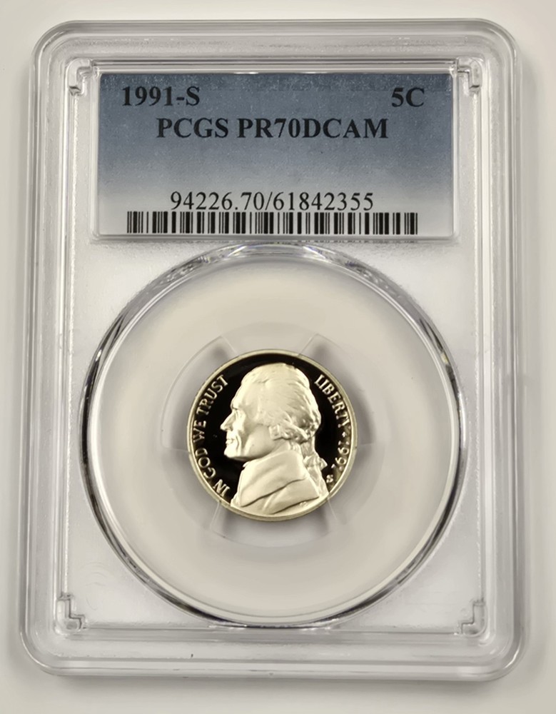 1991-S Jefferson Proof Nickel 5c PCGS PR70 DCAM