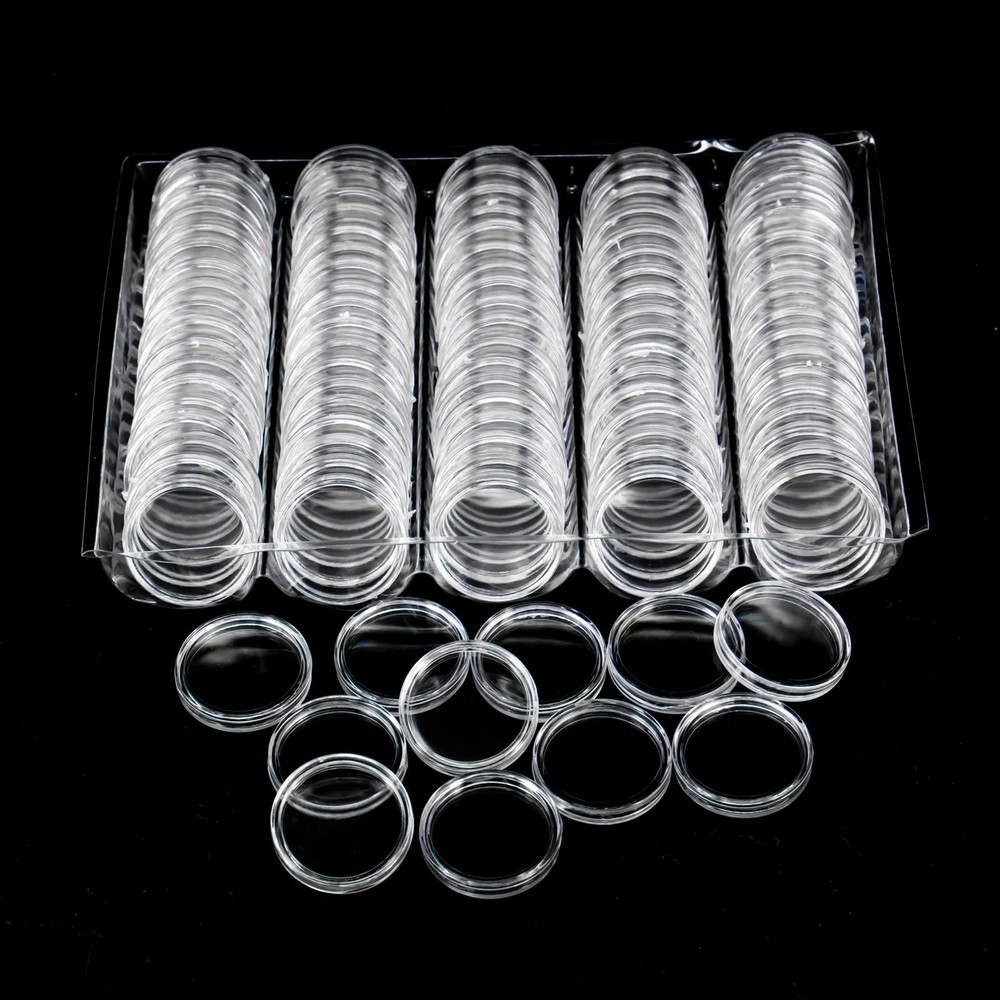 100 Pack 25mm Coin Capsule, Clear Round Plastic Coin Container Capsule, Colle…