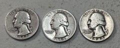 1940s LOT of 3 US Washington Quarters ~ 90% SILVER Content 1942/1944/1945