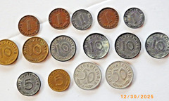 15 OLD COINS OF THIRD REICH NAZI GERMANY (1940-1944) WORLD WAR II