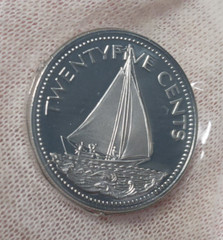1975 FM Bahamas 25 Cent Proof – Sailboat – Coin in Mint Pack – Twenty Five Cents