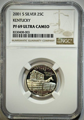 2001-S Washington Silver Quarter – Kentucky – NGC PF69 ULTRA CAMEO – NOT CLAD