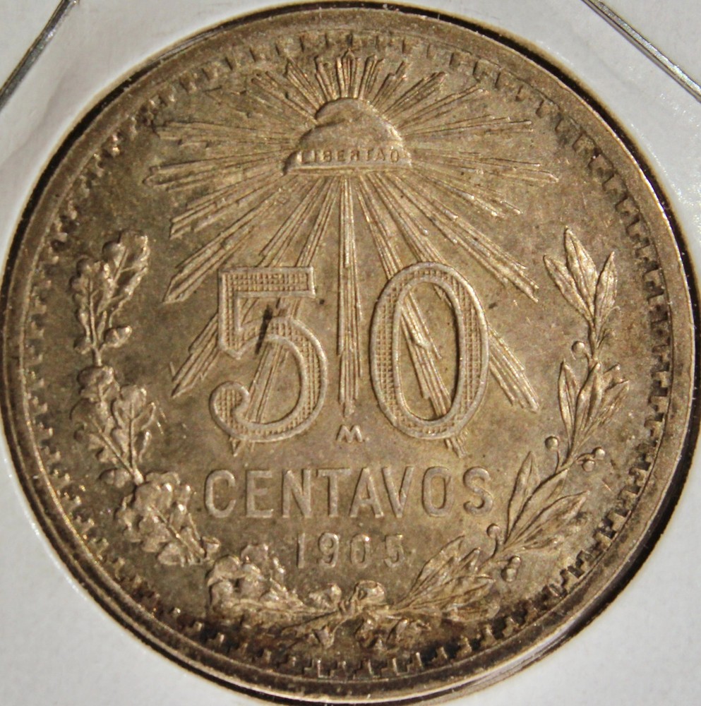 Mexico 1905 50 Centavos Silver – High Grade AU+!