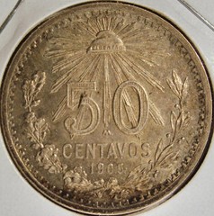 Mexico 1905 50 Centavos Silver – High Grade AU+!