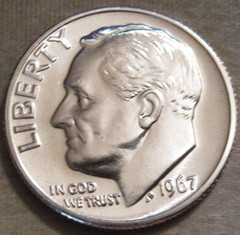 SELLING AS SHOWN – 1967 SMS UNCIRCULATED ROOSEVELT DIME~NICKEL CLAD COPPER~405