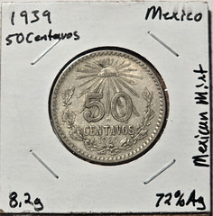1939 Mexico 50 Centavos – Silver 0.72 – KM 447