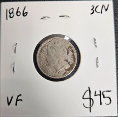 1866 Three Cent Nickel – US – Coin – Very Fine – VF