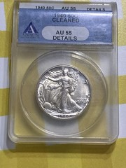 1940-50C Walking Liberty Silver Half Dollar, ANACS AU 55 CLEANED