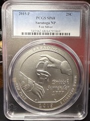 2015-P Saratoga 5oz America the Beautiful PCGS SP 68 FREE SHIPPING!
