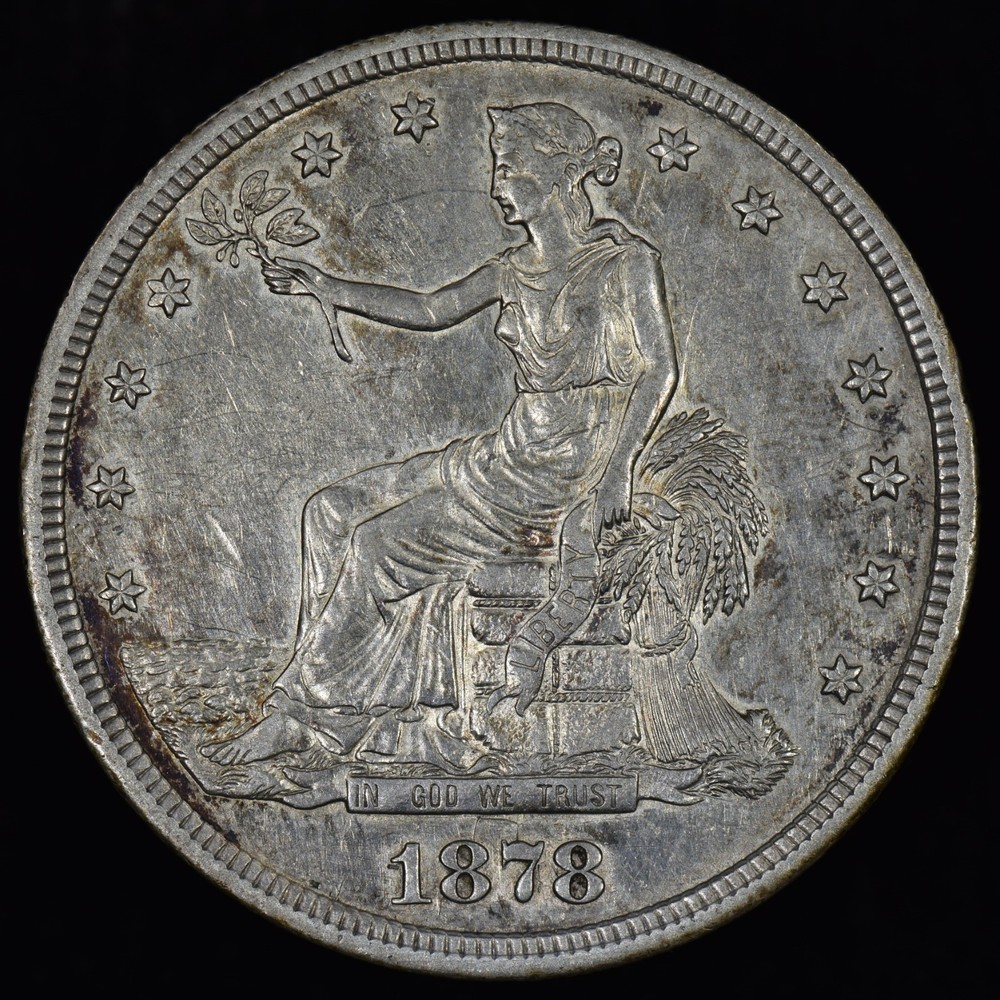 1878-S TRADE DOLLAR ✪ AU ALMOST UNC DETAILS ✪ $1 SILVER COIN 15N ◢TRUSTED◣
