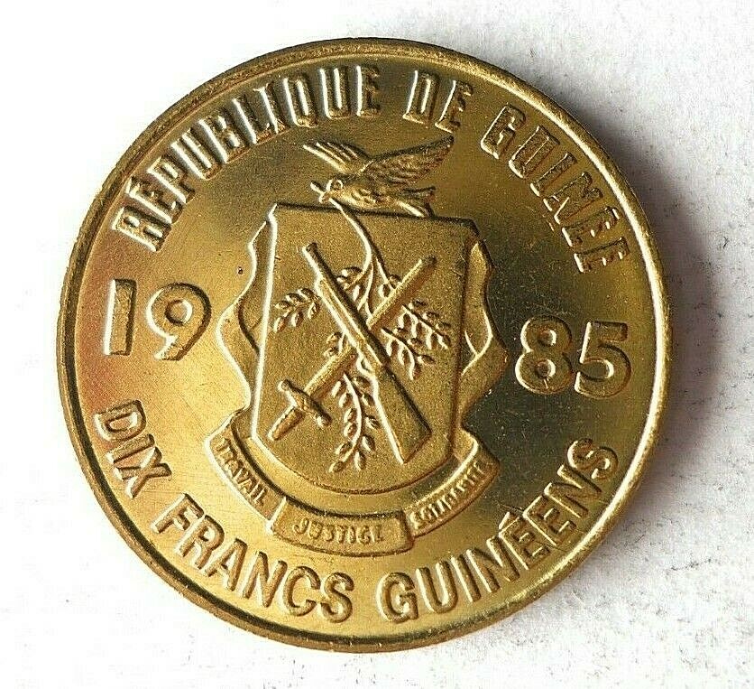 1985 GUINEA 10 FRANCS – AU/UNC – High Quality Exotic Coin – FREE SHIP – Bin #405