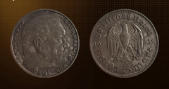 1935-G Germany 5 Reichsmark Hindenburg .900 Silver Coin Karlsruhe Mint