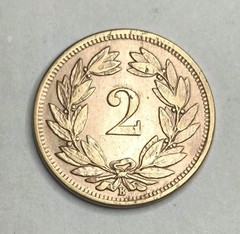 Switzerland – 2 Rappen – 1870 B – Bronze – 20mm – Rare Vintage –