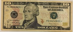 2017 $10 Federal Reserve Replacement Star Note Serial PC00243631*