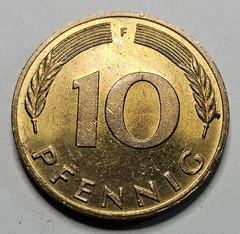 1989 F Germany 10 Ten Pfennig – Brass Clad Steel – German – World Coin – Europe