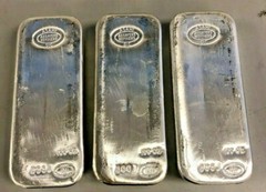 Lot of 3 Silver 100 oz. Silver Bar .999 Fine Silver Bars – Mint Hallmark Varies