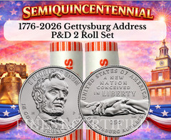 1776 – 2026 P D GETTYSBURG QUARTER 2 ROLL SET GEM MINT BU 80 COINS PRE-SALE