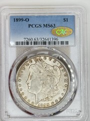 Gold CAC ~ PCGS MS 63~1899 O Morgan Silver Dollar~Light Toning CAC Gold