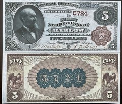 Reproduction Copy 1882 $5 Bill 1st National Bank Marlow Oklahoma Note Brown Back