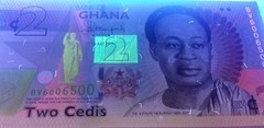 Ghana P37Ad, 2 Cedi, Nkrumah, gold bars / Parliment see UV & W/M images, UNC