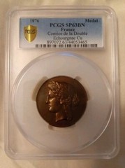 1876 Comice de la Double Echourgnac Copper Medal PCGS SP63BN