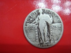 1929 P Standing Liberty Quarter album filler, actual coin in photo