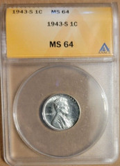 1943 S Lincoln Steel Cent penny anacs MS 64 bu
