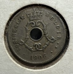Belgium 5 Centimes 1906 Coin Cross On Crown Cooper Nickel 19mm KM# 55 Léopold II