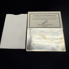 The Silver Card Pyromet 1oz TROY OZ .999 FINE SILVER Card w/COA & Sleeve