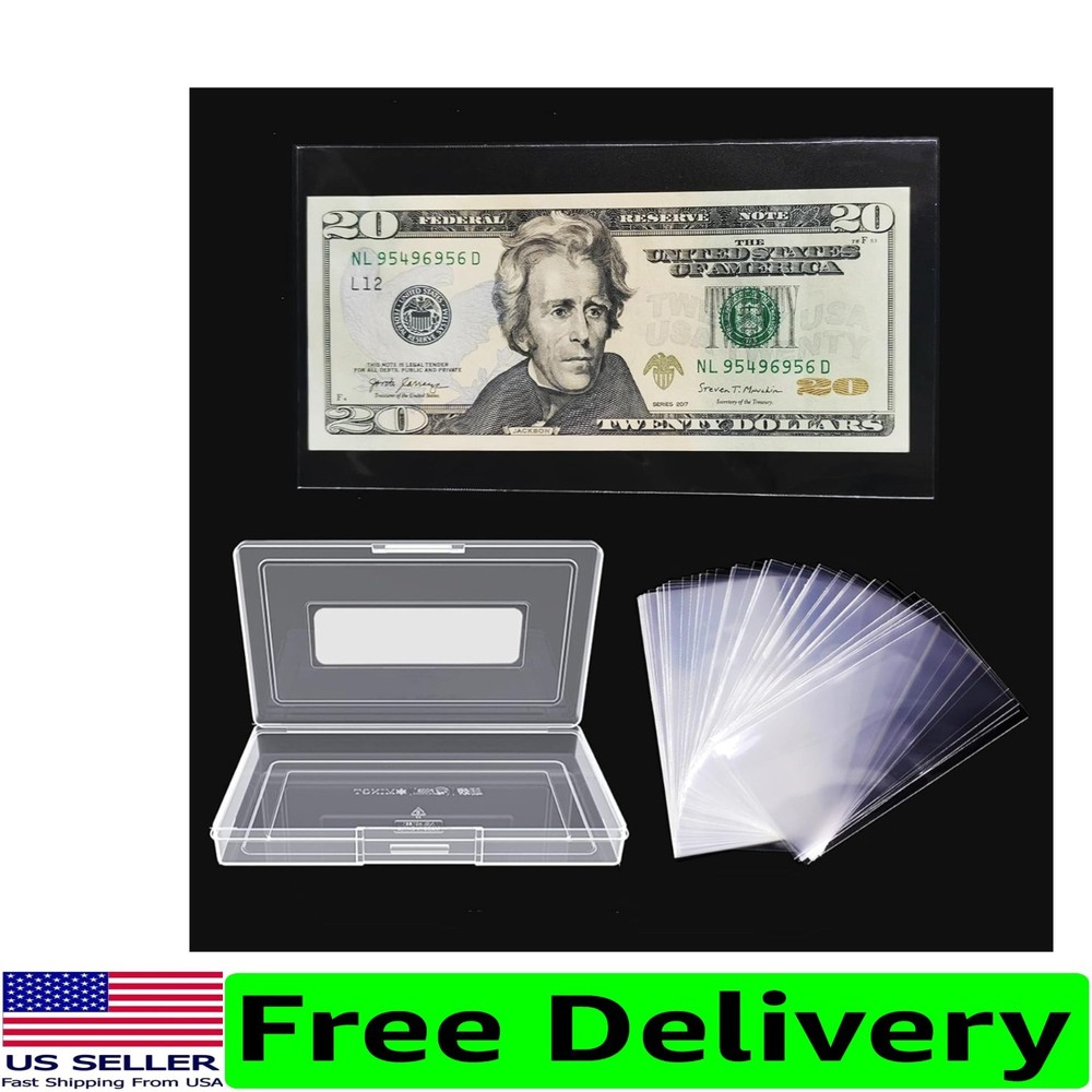 100 Clear Paper Money Sleeves – Strong PP & Protective Case Included
