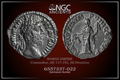 Commode Ancient coin NGC XF. AR Denarius AD 177-192. A1181