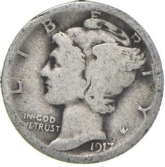 1917-S Mercury 90% Silver Dimes G-VG (Good – Very Good) Average Circulated