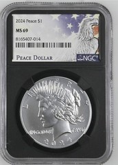 2024 uncirculated peace silver dollar ngc ms69 black core
