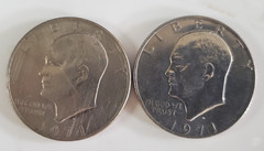 TWO 1971-S 40% SILVER Eisenhower Ike Dollar Circulated FINE & NM