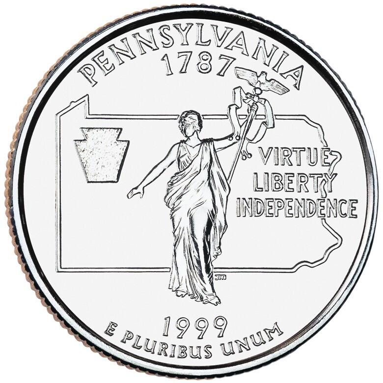 1999 Pennsylvania D Quarter. Uncirculated From US Mint roll.