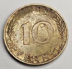 1971-G Germany 10 Ten Pfennig – Circulated German Brass Clad Steel World Coin