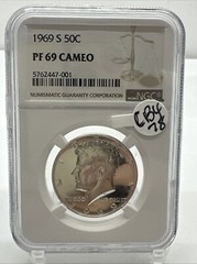 1969-S Kennedy Half Dollar 50c Certified by NGC PF 69 CAMEO CB4-78