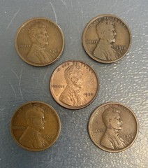 USA WHEAT PENNIES (ONE CENT) LOT OF 5 EARLY DATES!!!