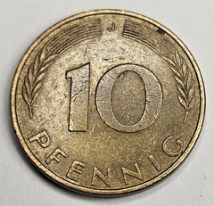 1971-J Germany 10 Ten Pfennig – Circulated German Brass Clad Steel World Coin