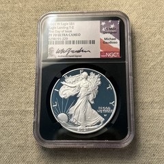 2021 W $1 1 oz Proof Silver Eagle Type 2 NGC PF70 UCAM FDOI Gaudioso Signature