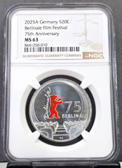 2025 GERMANY SILVER 20 EURO BERLINALE FILM FESTIVAL NGC MS 63 SCARCE NICE COIN