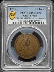 1795 Conder Token PCGS MS-64 BN DH-248 Middlesex, Anderson’s
