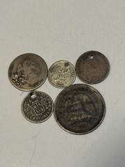 LOT of 5 MEXICO .900 SILVER REALES / Centavos Holed, Culls .