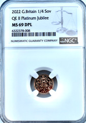 2022 Gold 1/4 Sovereign Quarter Jubilee NGC MS69 DPL Britain Royal Mint.