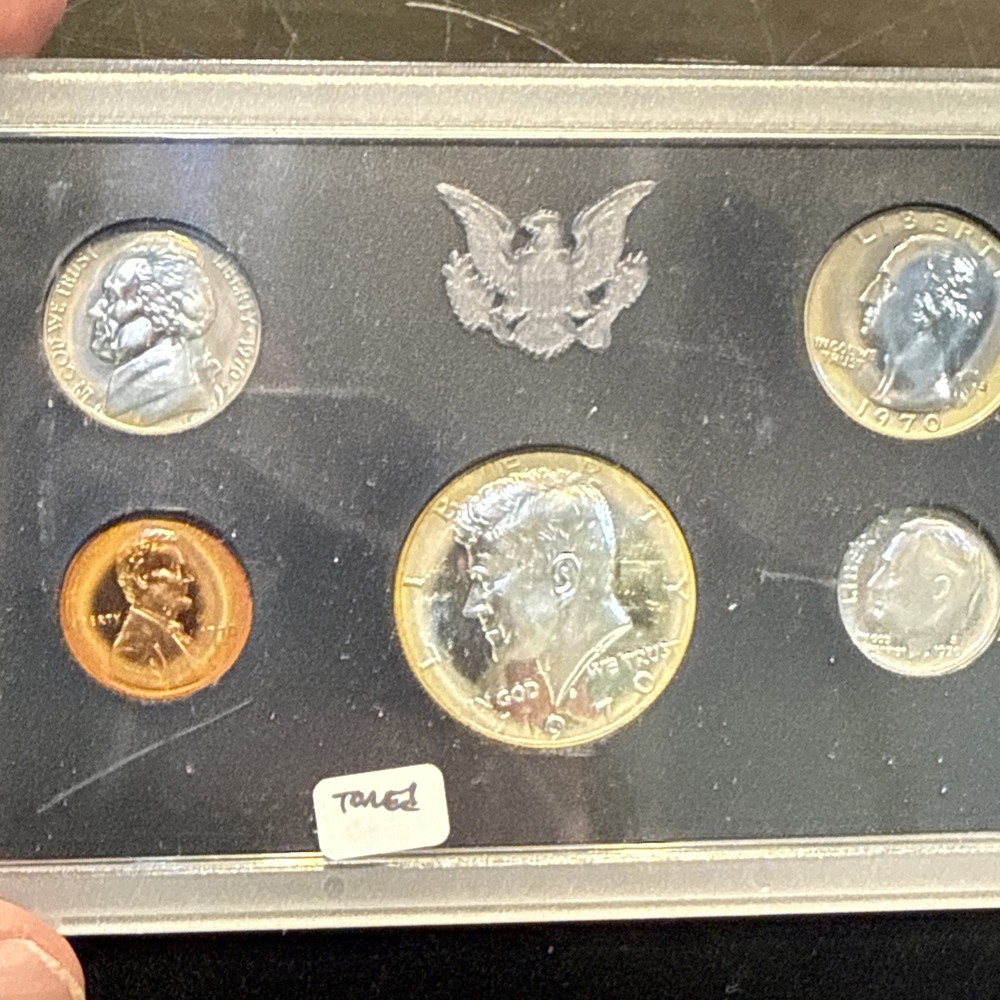 U.S. MINT 5 COIN YEAR 1970-S PROOF SET Cent Target TONED COMMON LARGE DATE OGP!