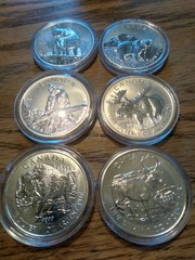 Set of (6) 1 oz Pure Silver — Canadian Wildlife Series Wolf, Grizzly, Cougar +3