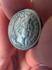 1911 P – USA Barber silver Dime coin – United States 10 cents – XF Scratch
