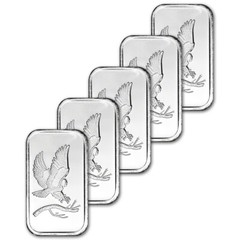 FIVE 1 oz. SilverTowne Silver Bar – Bald Eagle Design – 999 Fine