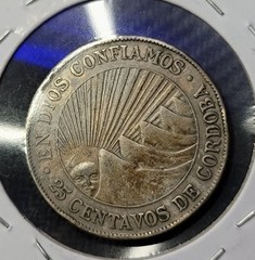 Rare Date Nicaragua Silver🇳🇮 1914 25 Centavos Sunface Cordoba -100k Mint .800