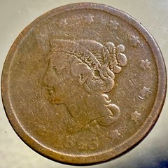 1843 Large Cent United States Braided Hair Mintage: 2,425,342